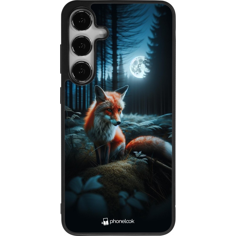 Coque Samsung Galaxy S25+ - Silicone rigide noir Renard lune forêt