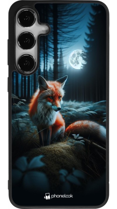 Coque Samsung Galaxy S25+ - Silicone rigide noir Renard lune forêt
