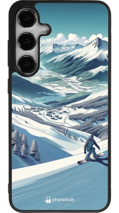 Coque Samsung Galaxy S25+ - Silicone rigide noir Snowboarder Montagne