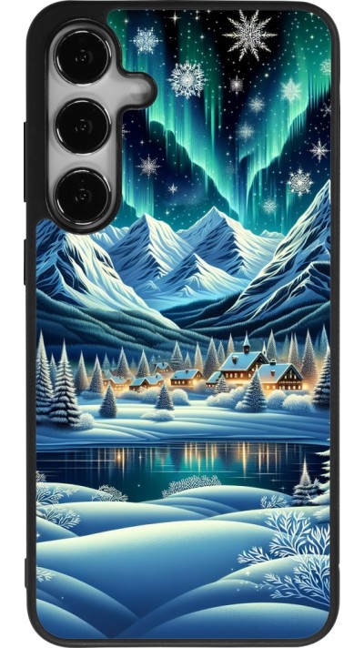 Coque Samsung Galaxy S25+ - Silicone rigide noir Snowy Mountain Village Lake night