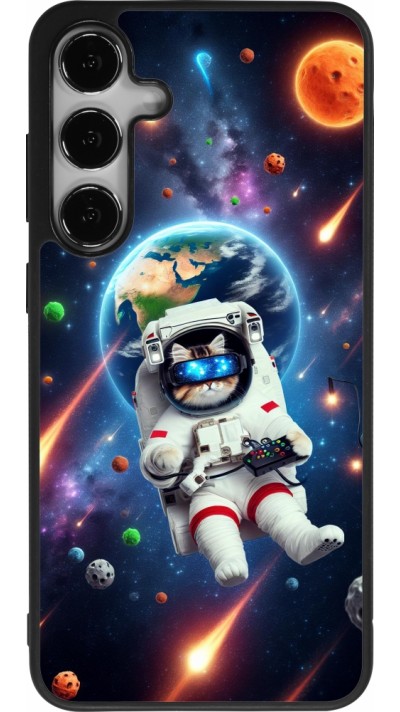 Coque Samsung Galaxy S25+ - Silicone rigide noir VR SpaceCat Odyssey