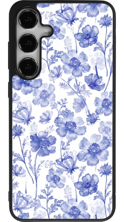 Coque Samsung Galaxy S25+ - Silicone rigide noir Spring 23 watercolor blue flowers