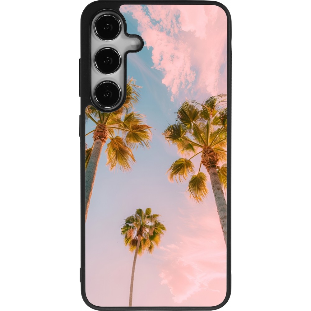 Coque Samsung Galaxy S25+ - Silicone rigide noir Summer 2025 Palmiers