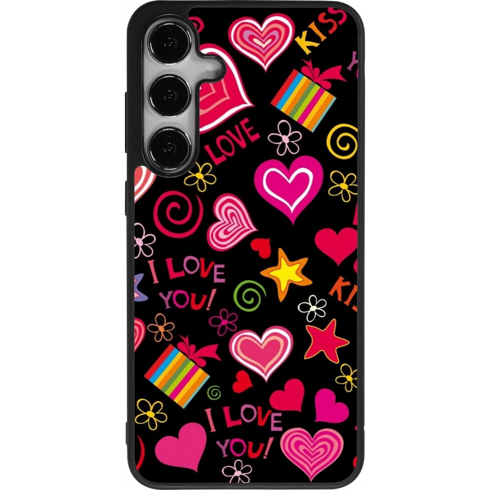 Coque Samsung Galaxy S25+ - Silicone rigide noir Valentine 2023 love symbols