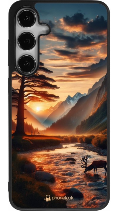 Coque Samsung Galaxy S25+ - Silicone rigide noir Valley Sunset Deer Tree