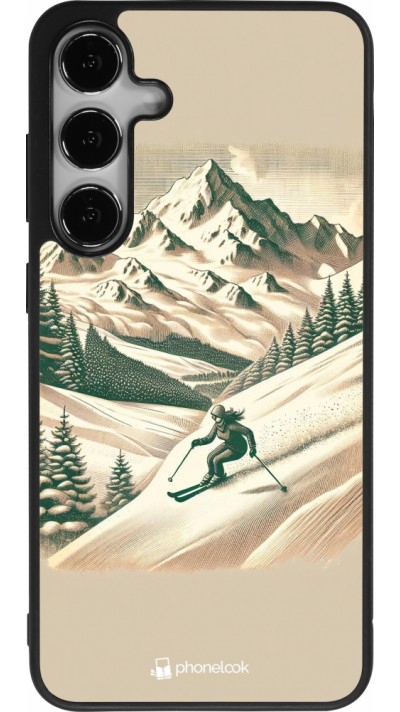 Coque Samsung Galaxy S25+ - Silicone rigide noir Vintage Ski Mountain