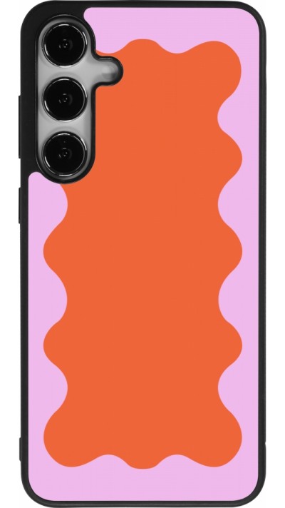 Coque Samsung Galaxy S25+ - Silicone rigide noir Wavy Rectangle Orange Pink