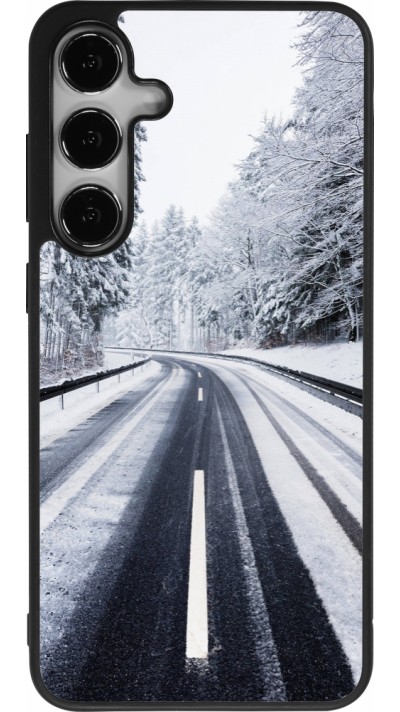 Coque Samsung Galaxy S25+ - Silicone rigide noir Winter 22 Snowy Road