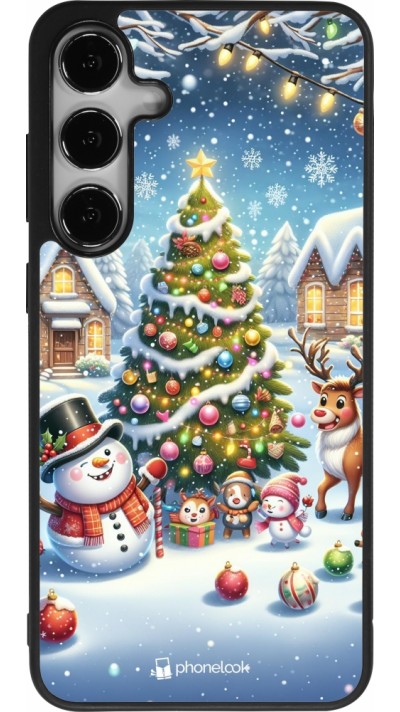 Coque Samsung Galaxy S25+ - Silicone rigide noir Noël 2023 bonhomme de neige et sapin