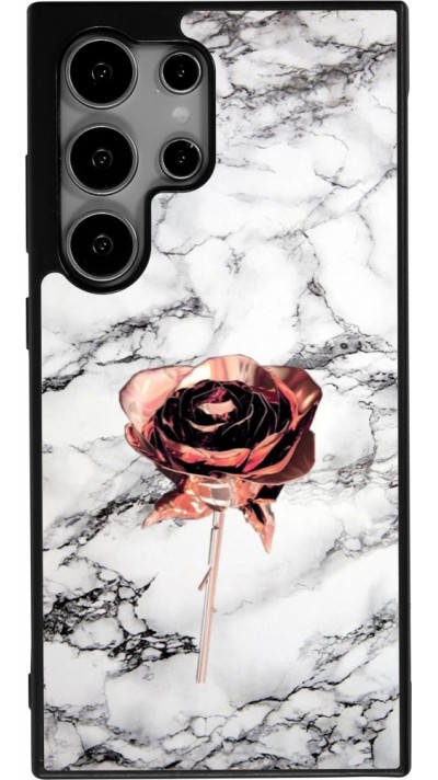 Coque Samsung Galaxy S25 Ultra - Silicone rigide noir Marble Rose Gold