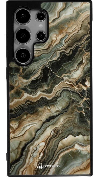 Coque Samsung Galaxy S25 Ultra - Silicone rigide noir Marbre Olive