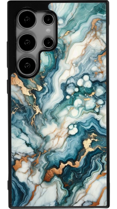 Coque Samsung Galaxy S25 Ultra - Silicone rigide noir Marbre Vert Bleu Doré