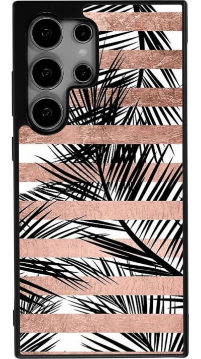 Coque Samsung Galaxy S25 Ultra - Silicone rigide noir Palm trees gold stripes