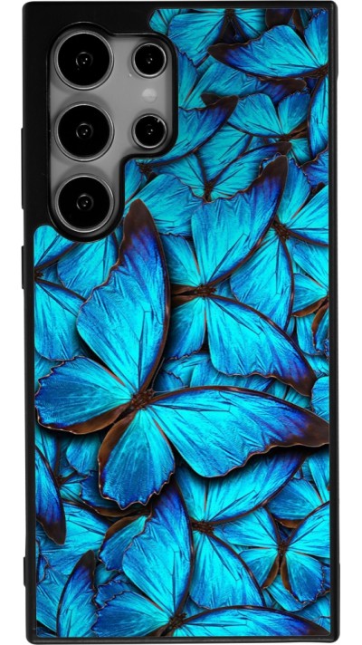 Coque Samsung Galaxy S25 Ultra - Silicone rigide noir Papillon bleu