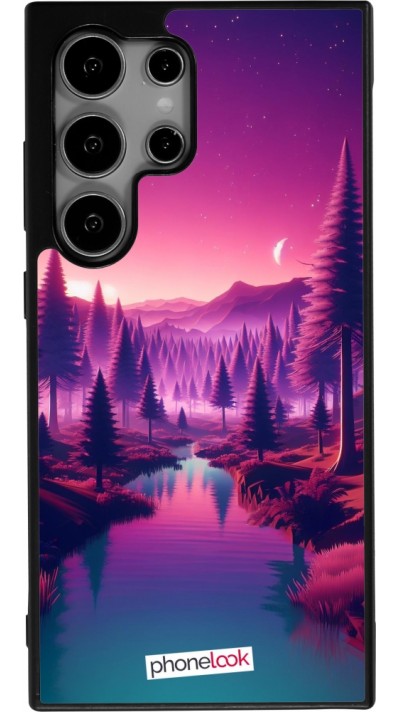 Coque Samsung Galaxy S25 Ultra - Silicone rigide noir Paysage Violet-Rose