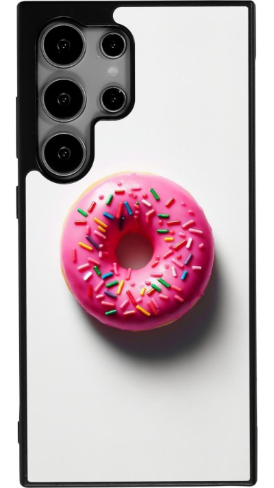 Coque Samsung Galaxy S25 Ultra - Silicone rigide noir Weißer Hintergrund, pinker Donut