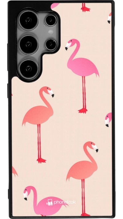 Coque Samsung Galaxy S25 Ultra - Silicone rigide noir Pink Flamingos Pattern