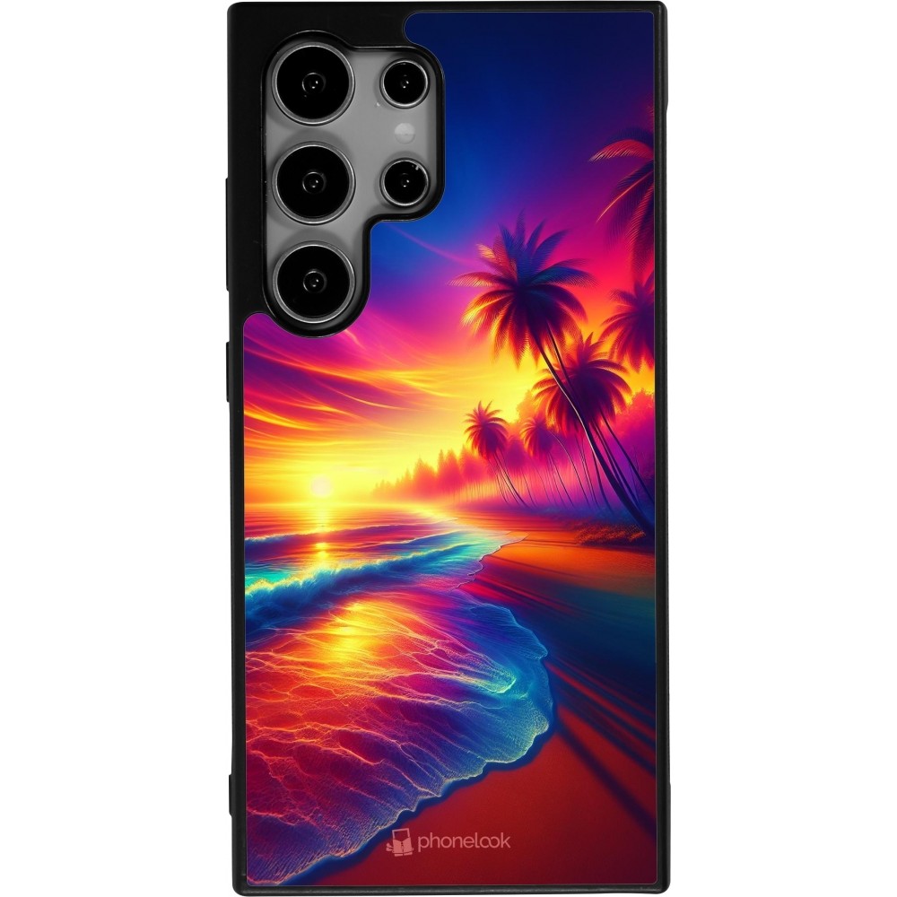 Coque Samsung Galaxy S25 Ultra - Silicone rigide noir Plage coucher soleil flashy