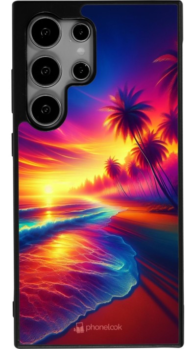 Coque Samsung Galaxy S25 Ultra - Silicone rigide noir Plage coucher soleil flashy