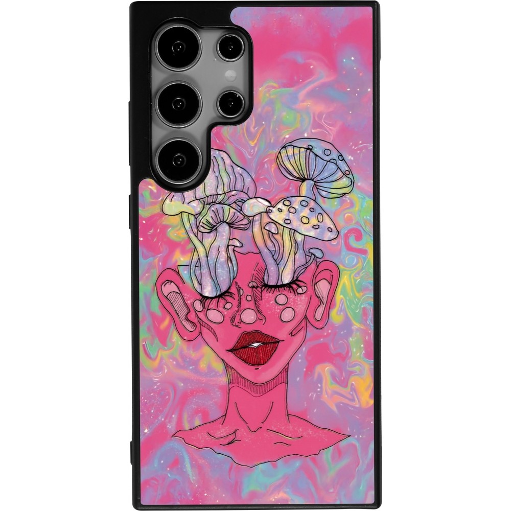 Coque Samsung Galaxy S25 Ultra - Silicone rigide noir Psychedelic pink mushroom