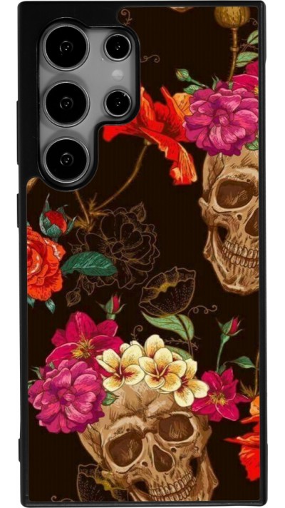 Coque Samsung Galaxy S25 Ultra - Silicone rigide noir Skulls and flowers