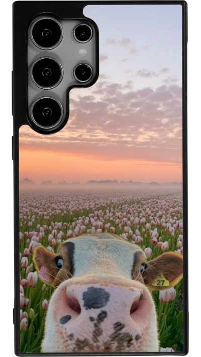 Samsung Galaxy S25 Ultra Case Hülle - Silikon schwarz Cow with tulips Spring 2026