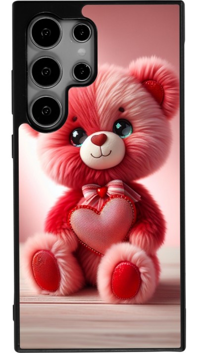 Coque Samsung Galaxy S25 Ultra - Silicone rigide noir Valentine 2024 Ourson rose