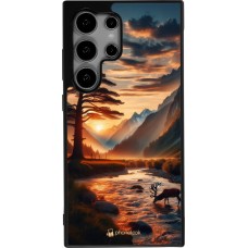 Samsung Galaxy S25 Ultra Case Hülle - Silikon schwarz Tal Sonnenuntergang Hirsch Baum