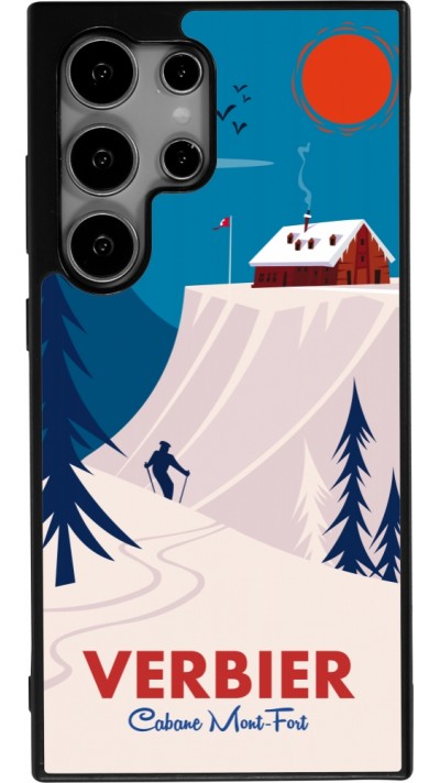 Coque Samsung Galaxy S25 Ultra - Silicone rigide noir Verbier Cabane Mont-Fort