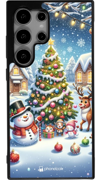 Samsung Galaxy S25 Ultra Case Hülle - Silikon schwarz Weihnachten 2023 Schneemann und Tannenbaum