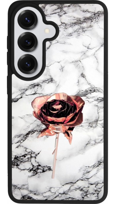 Coque Samsung Galaxy S26 - Silicone rigide noir Marble Rose Gold