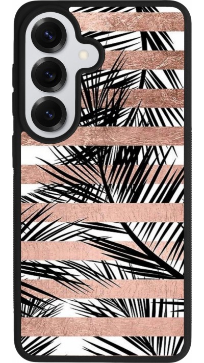Coque Samsung Galaxy S26 - Silicone rigide noir Palm trees gold stripes