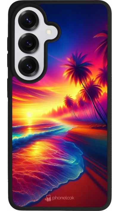 Coque Samsung Galaxy S26 - Silicone rigide noir Plage coucher soleil flashy