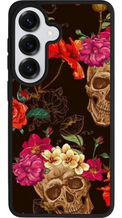 Coque Samsung Galaxy S26 - Silicone rigide noir Skulls and flowers