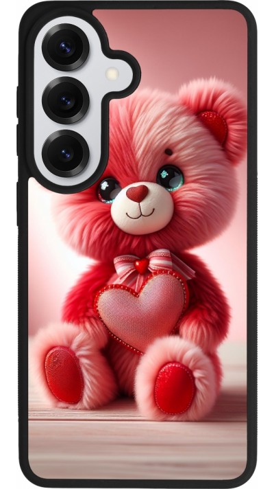 Coque Samsung Galaxy S26 - Silicone rigide noir Valentine 2024 Ourson rose