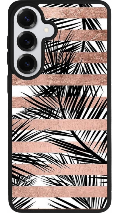 Coque Samsung Galaxy S26+ - Silicone rigide noir Palm trees gold stripes