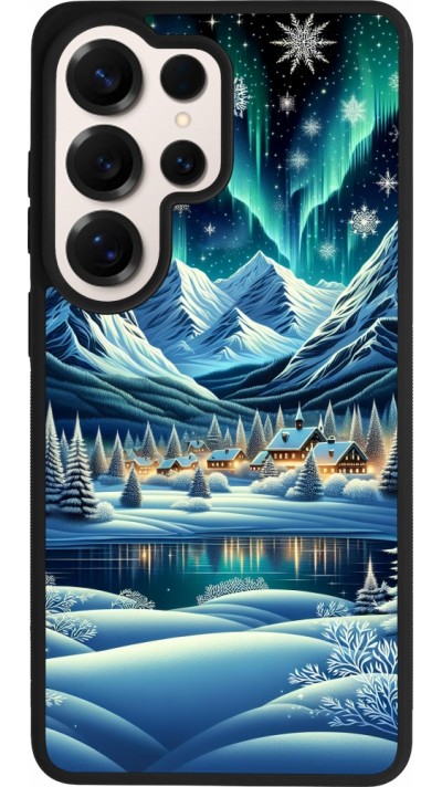 Samsung Galaxy S26 Ultra Case Hülle - Silikon schwarz Verschneites Bergdorf am See in der Nacht