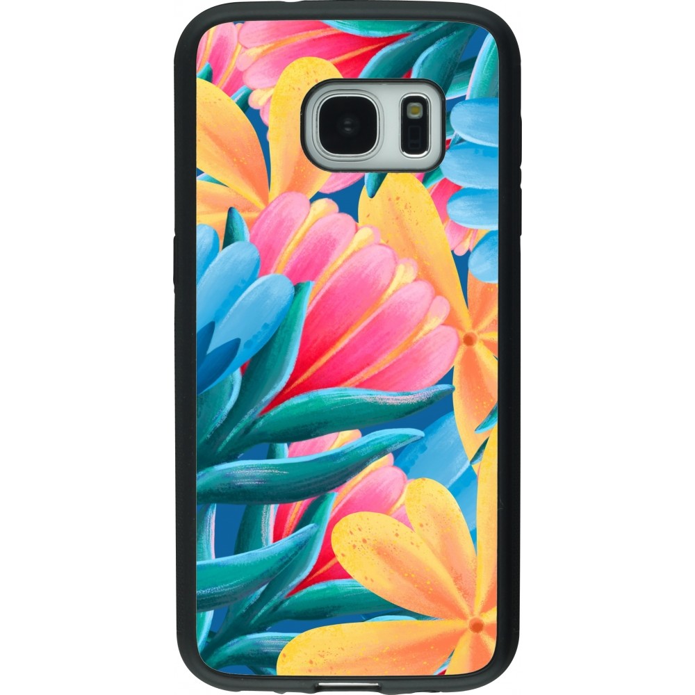 Samsung Galaxy S7 Case Hülle - Silikon schwarz Spring 23 colorful flowers