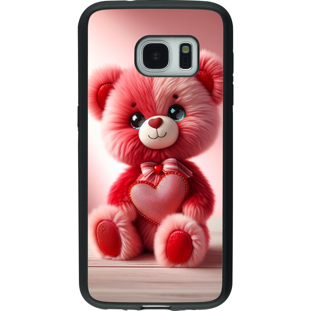 Samsung Galaxy S7 Case Hülle - Silikon schwarz Valentin 2024 Rosaroter Teddybär