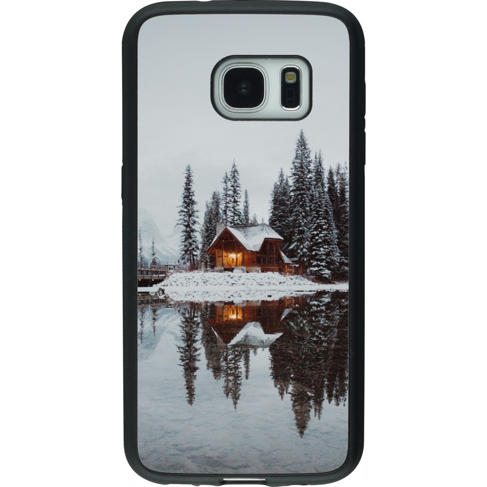 Coque Samsung Galaxy S7 - Silicone rigide noir Winter 25 Winter house forest afternoon