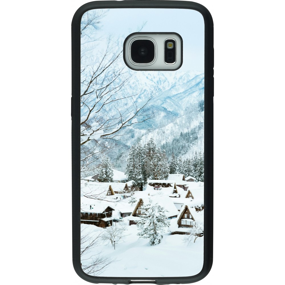 Coque Samsung Galaxy S7 - Silicone rigide noir Winter 25 Winter snowy landscape