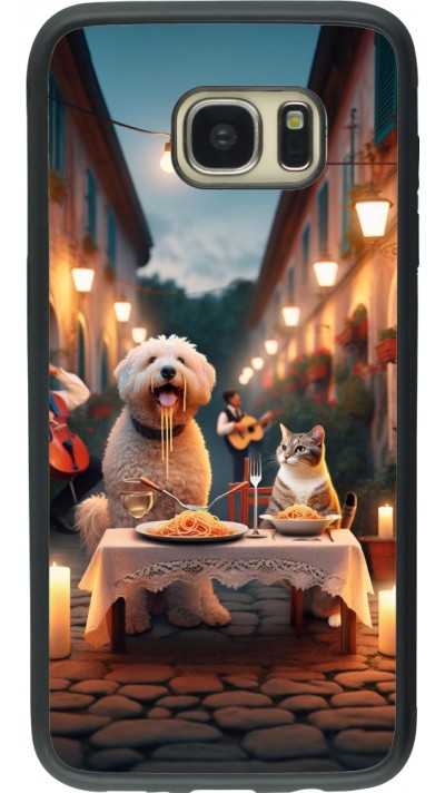 Coque Samsung Galaxy S7 edge - Silicone rigide noir Valentine 2024 Dog & Cat Candlelight