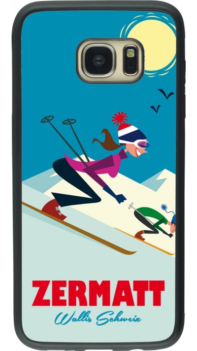 Coque Samsung Galaxy S7 edge - Silicone rigide noir Zermatt Ski Downhill