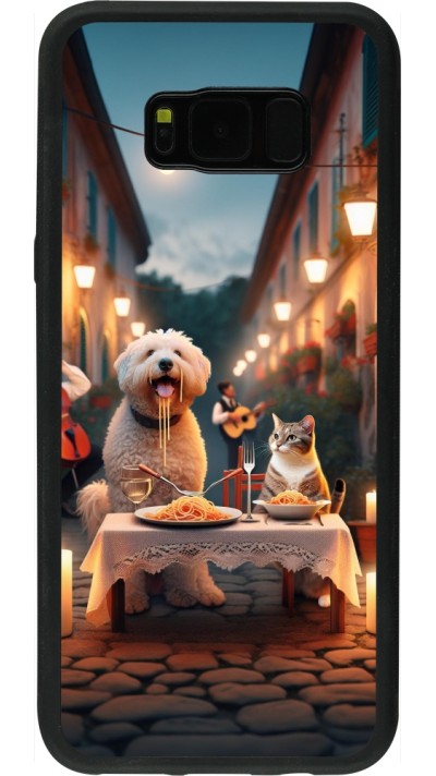 Samsung Galaxy S8+ Case Hülle - Silikon schwarz Valentin 2024 Hund & Katze Kerzenlicht
