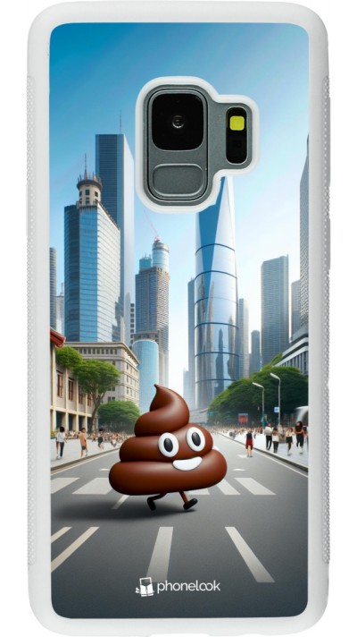 Samsung Galaxy S9 Case Hülle - Silikon weiss Kackhaufen Emoji Spaziergang