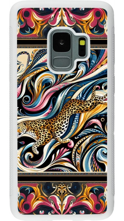 Samsung Galaxy S9 Case Hülle - Silikon weiss Leopard Abstrakte Kunst