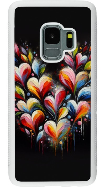 Coque Samsung Galaxy S9 - Silicone rigide blanc Valentine 2024 Coeur Noir Abstrait