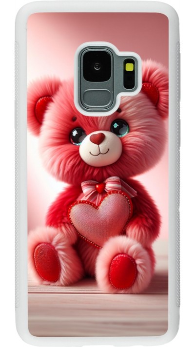 Coque Samsung Galaxy S9 - Silicone rigide blanc Valentine 2024 Ourson rose