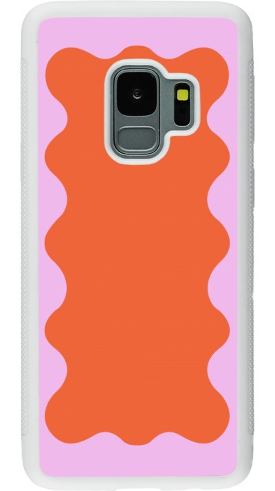 Coque Samsung Galaxy S9 - Silicone rigide blanc Wavy Rectangle Orange Pink