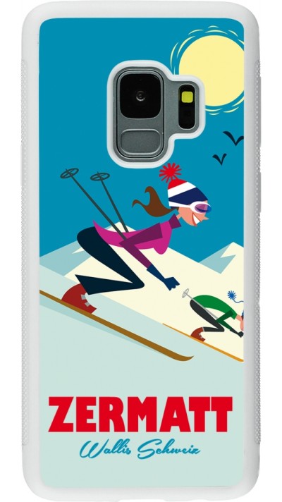 Samsung Galaxy S9 Case Hülle - Silikon weiss Zermatt Ski Downhill